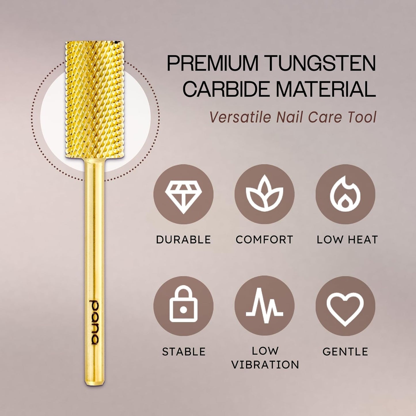 PANA Professional 3/32" Shank Size - Flat Top Large Barrel Gold Carbide Bit Medium Grit - Nail Drill Bit for Dremel Machine