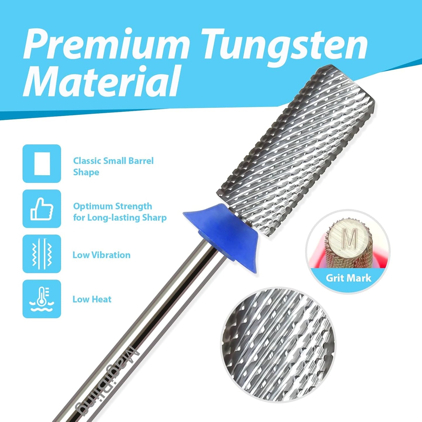 Professional Small Barrel Nail Drill Bits Flat Top, 3/32'' Safety Tungsten Carbide Bits, Two-Way Rotation, Soft and Hard Gel Removal Polishing, Tech and Beginner Bits, Medium.
