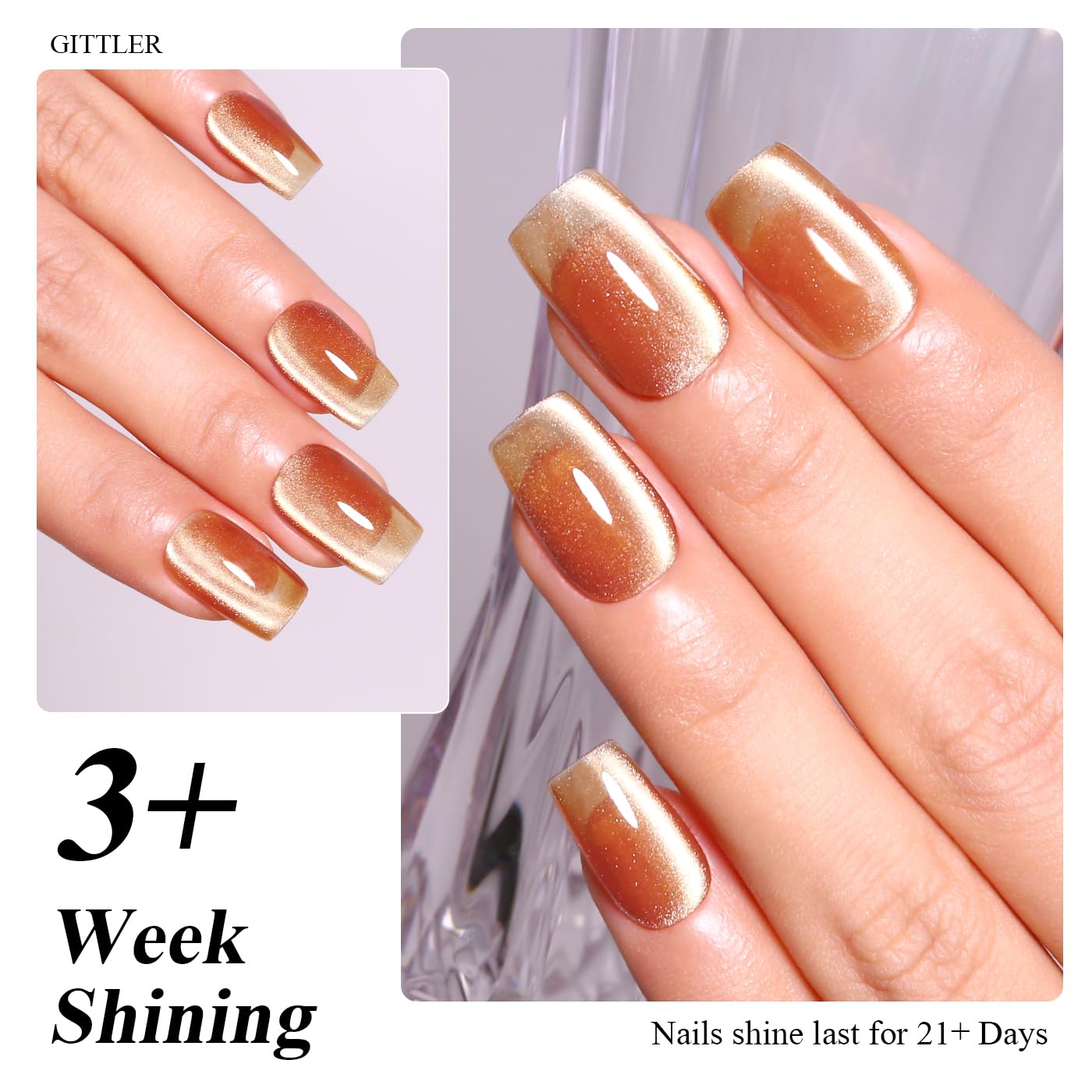 Imtiti Cat Eye Gel Nail Polish, 15ml Nude Brown Crystal Glitter Cat Eye Gel Polish With Magnet Magnetic Holographic Galaxy Sparkly Soak Off UV Led Manicure