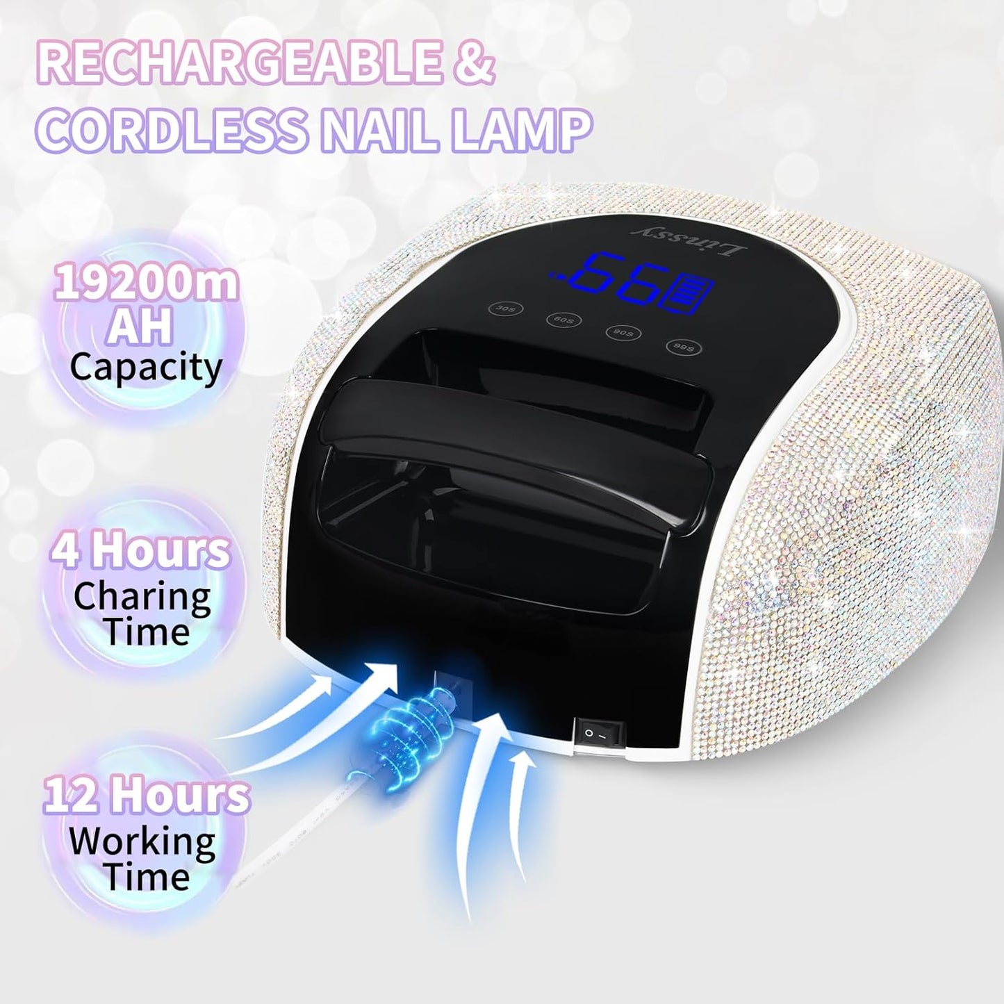 96W UV LED Cordless Nail Lamp,Nail Dryer with 42 Beads,UV Light for Gel Nails Manicure for Fingernails & Toenails,Professional LED Nail Lamp for Salons with 4 Timers and Smart Sensor (Diamond)