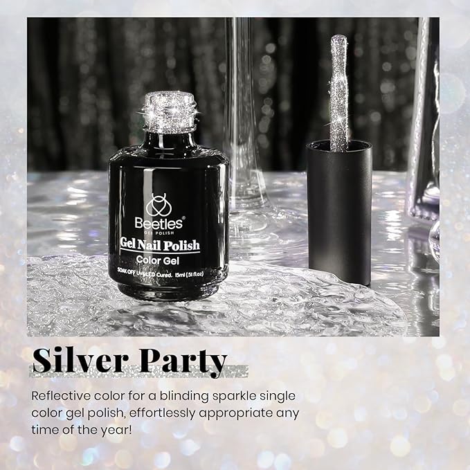Beetles Reflective Gel Nail Polish 15ml Silver Glitter Nail Polish Shimmer Soak Off Uv LED Lamp Gel Nail Art Manicure Salon DIY Home Diamond