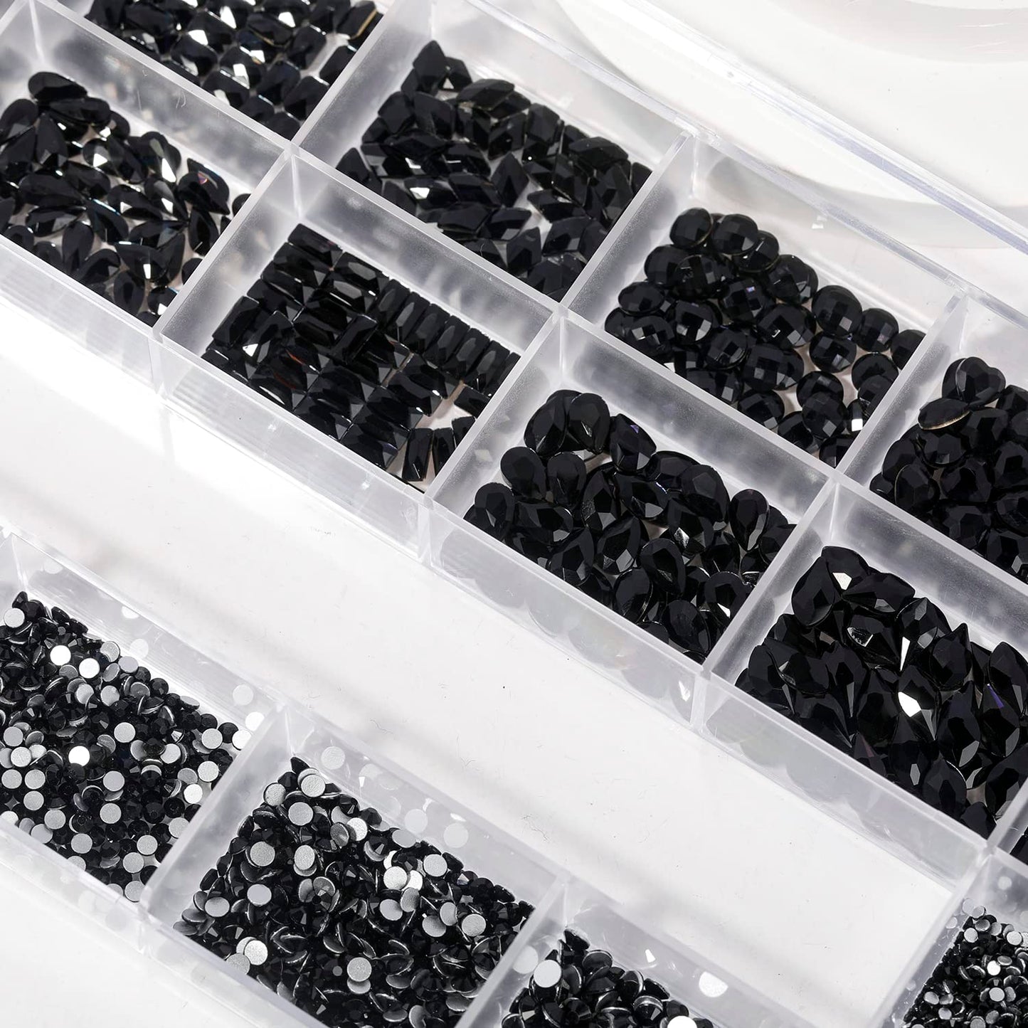 HNUIX Nail Rhinestones - 4550pcs Crystals Black, Multiple Shape Gems, Flatback Rhinestones, with Kit and Glue Gel, for Nail Art