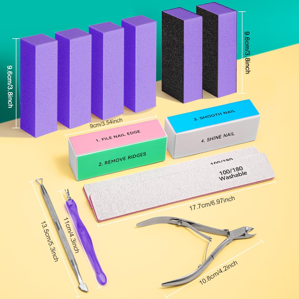 TsMADDTs 13PCS Nail Buffer Kit with 4-Way Buffing Block, 3-Way Sanding Block, 100/180 Files, Cuticle Trimmer, Nail Care Tool Kit