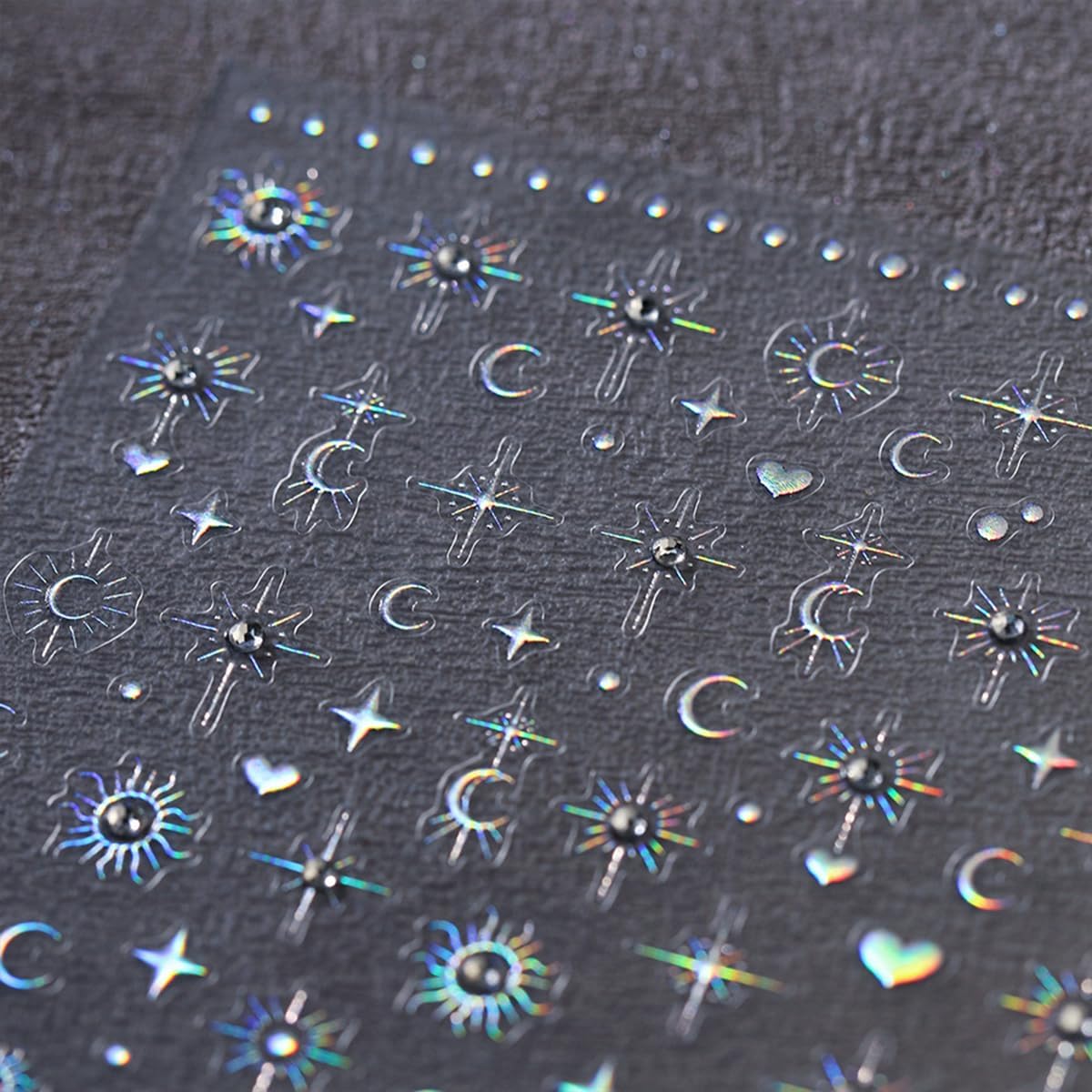 5D Embossed Star Moon Nail Art Stickers Decals Self Adhesive Nail Decals Aurora Star Moon Nail Stickers with Rhinestone Designs Manicure Sliders for Women DIY Nail Art Decorations