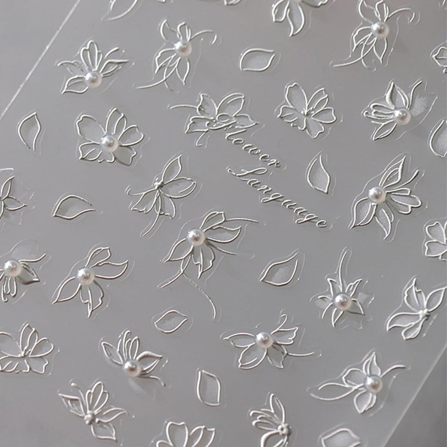 Flower Nail Stickers White Nail Art Stickers Pearl Floral Nail Decals Self-Adhesive 5D Embossed Nail Decals for Women Girls Acrylic Nails Manicure DIY Nail Supplies