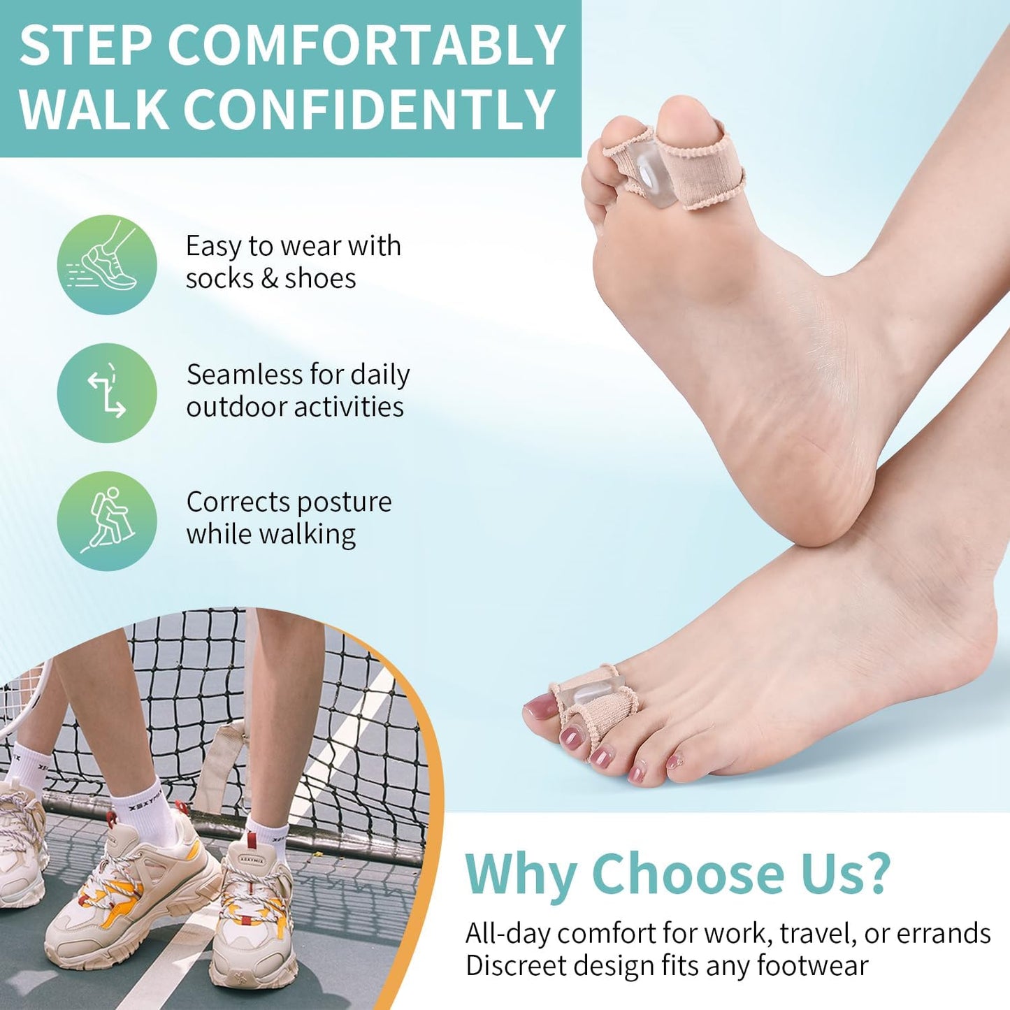 Adjustable Big Toe Separators for Women & Men Bunion Corrector & Hammer Toes Straightener, Silicone Spacers for Overlapping Toes, Corn Relief & Foot Pain Support, Soft Gel Protectors
