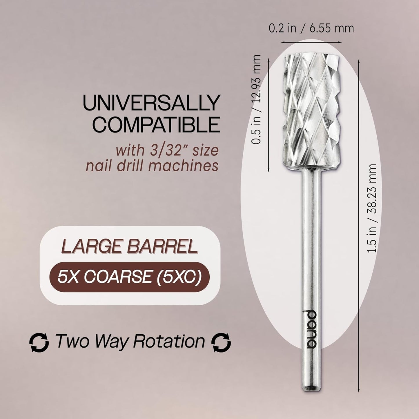USA PANA 3/32" Shank Size Professional - Flat Top Large Barrel Carbide Bit - 5X Coarse to Extra Fine Grit - Nail Drill Bit for Dremel Machine (5X Coarse, Silver)