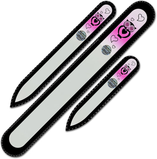 Mont Bleu Set of 3 Owls Crystal Nail Files hand decorated with crystals - Handmade - Czech Tempered Glass