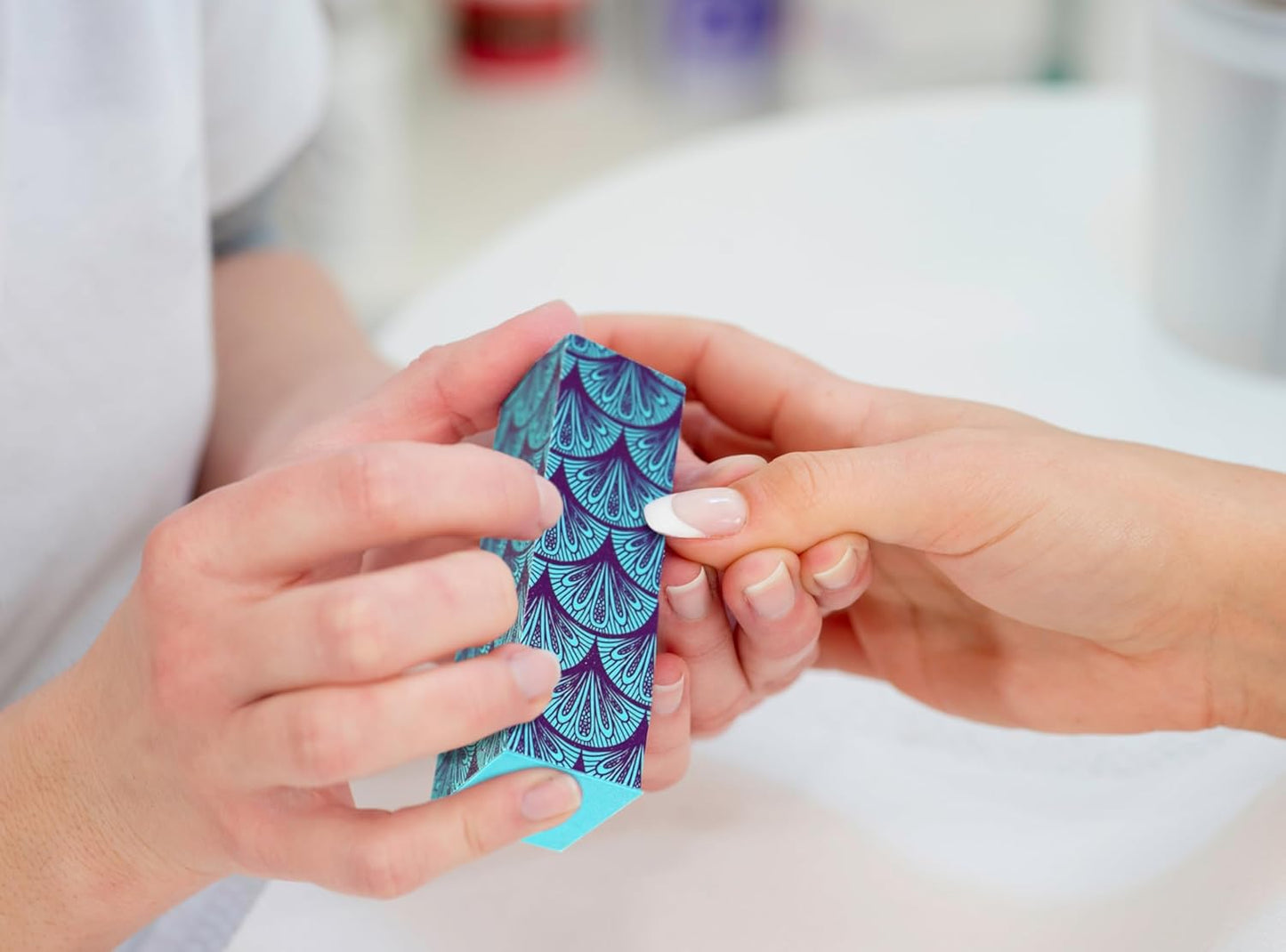 Iconikal Nail Buffer Block, 18-Pack, 3-Way Fingernail Shaping and Smoothing, Teal Damask