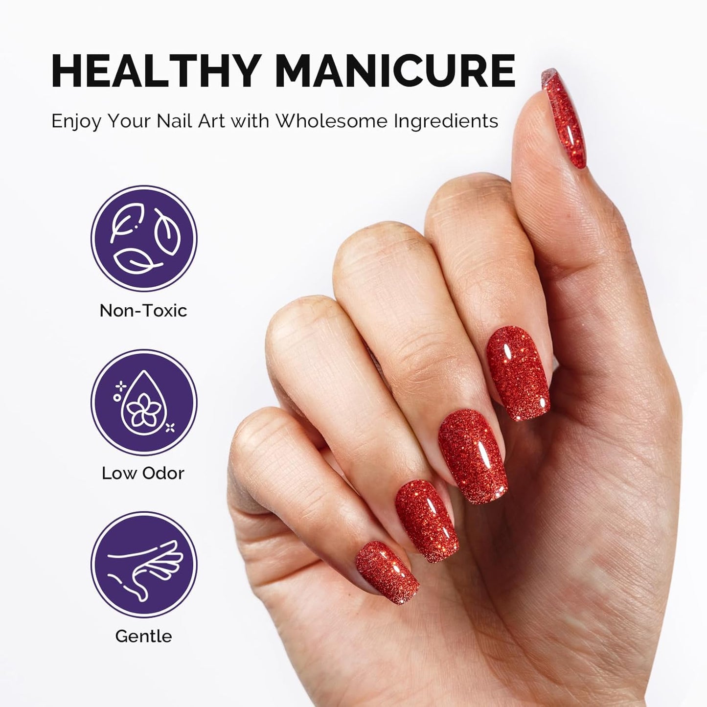 MelodySusie Galaliver Glitter Gel Nail Polish, 15ML Sparkly Shimmer Gel Polish Soak Off UV LED Cured Long Lasting Gift for Women DIY Nail Design Nail Art Manicure Hot Red X01
