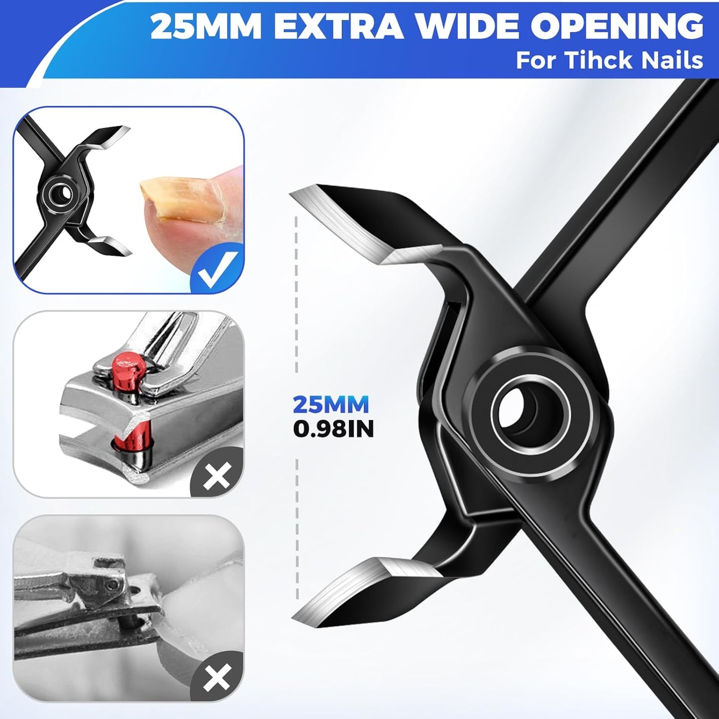 Slanted Toenail Clippers for Thick Toenails for Seniors, Heavy Duty Toe Nail Clippers for Men Thick Ingrown Nails with Wide Jaw Opening, Curved Large Fingernail Clipper Cutter -Black