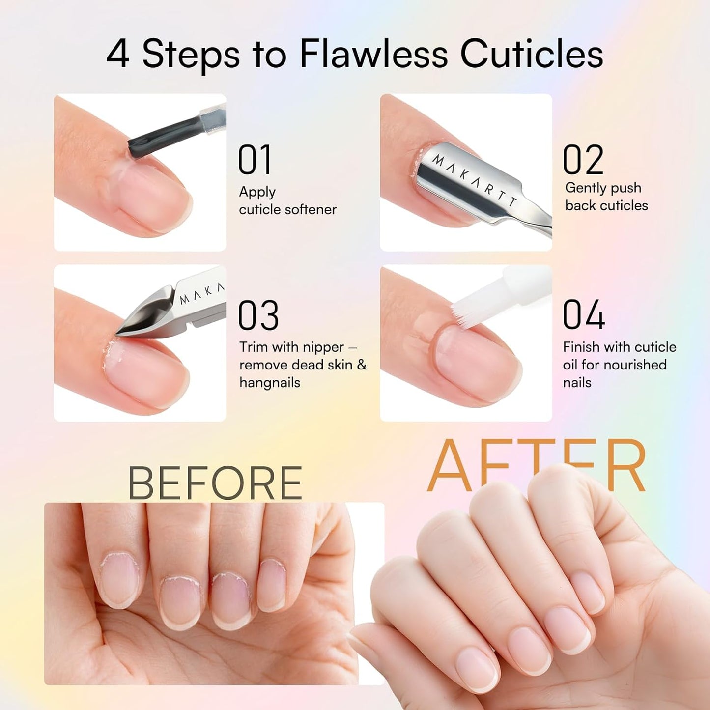 Makartt Cuticle Trimmer with Cuticle Pusher - Stainless Steel Cuticle Nipper with Dual Spring, Ergonomic Handle, 7mm Blade & Dual-Ended Pusher for Nail Care & Gel Removal, Silver