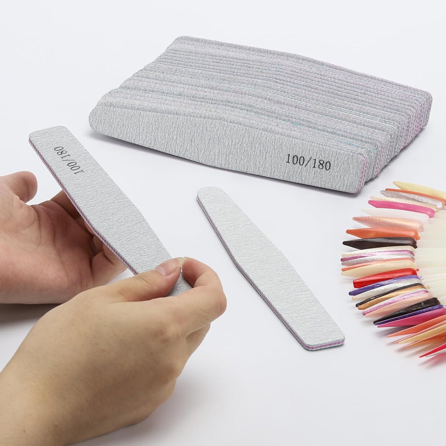 BTYMS 100 Count 100/180 Grit Nail Files for Acrylic Nails, Double Sided Emery Boards Reusable Nail Buffing Files