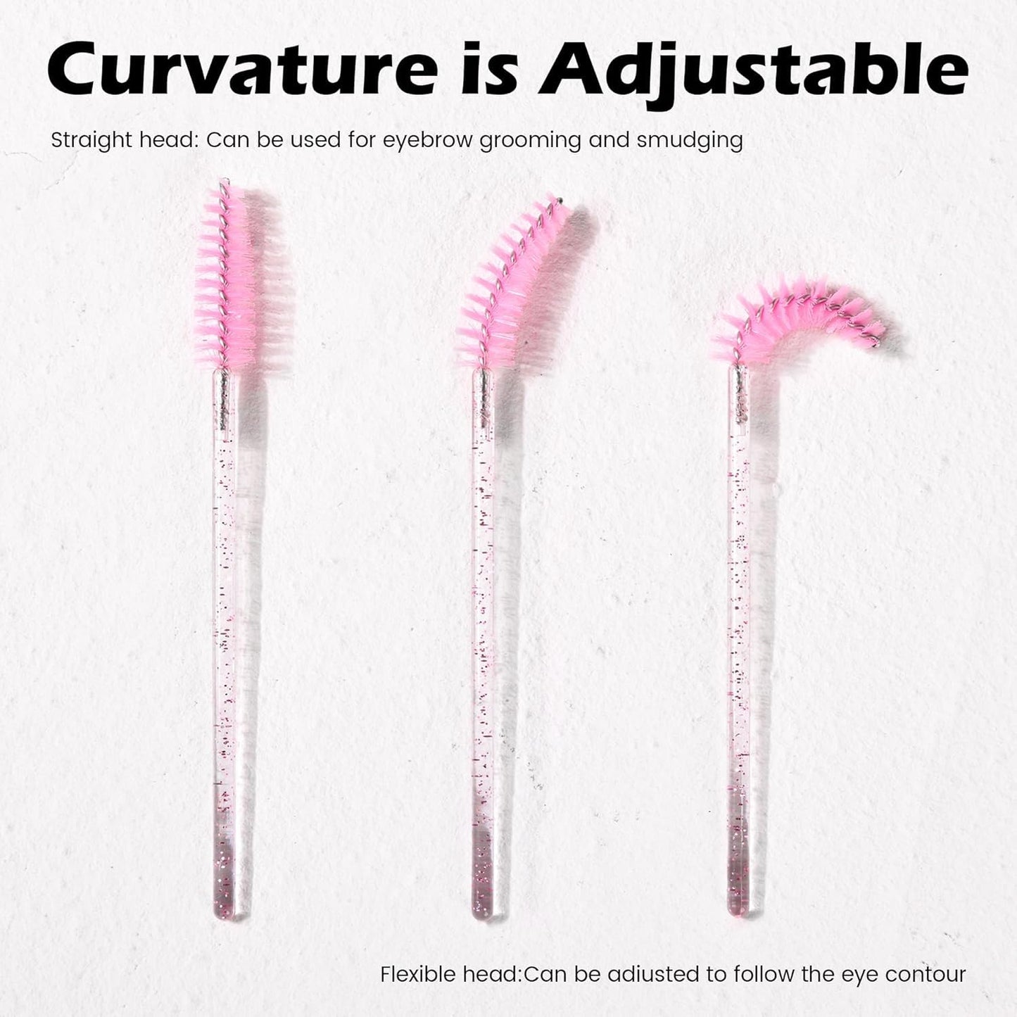500 Pieces Eyelashes/Eyebrows Brushes, 10CM Lash Removal Cleaning Tools, Crystal Handle, Makeup Tools Mascara Wands(Simple Packaging)-(Crystal Pink)