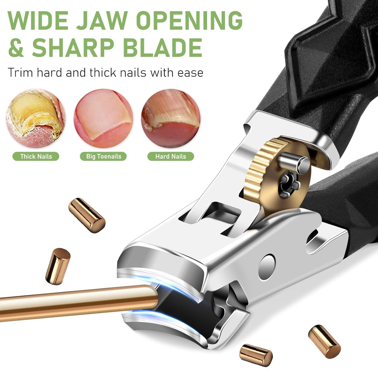 Toenail Clippers for Thick Toenails, Wide Jaw Opening Nail Clippers for Men, Heavy Duty Ingrown Toenail Clippers Nail Cutters, Ultra Sharp Slanted Nail Clippers with Long Handle