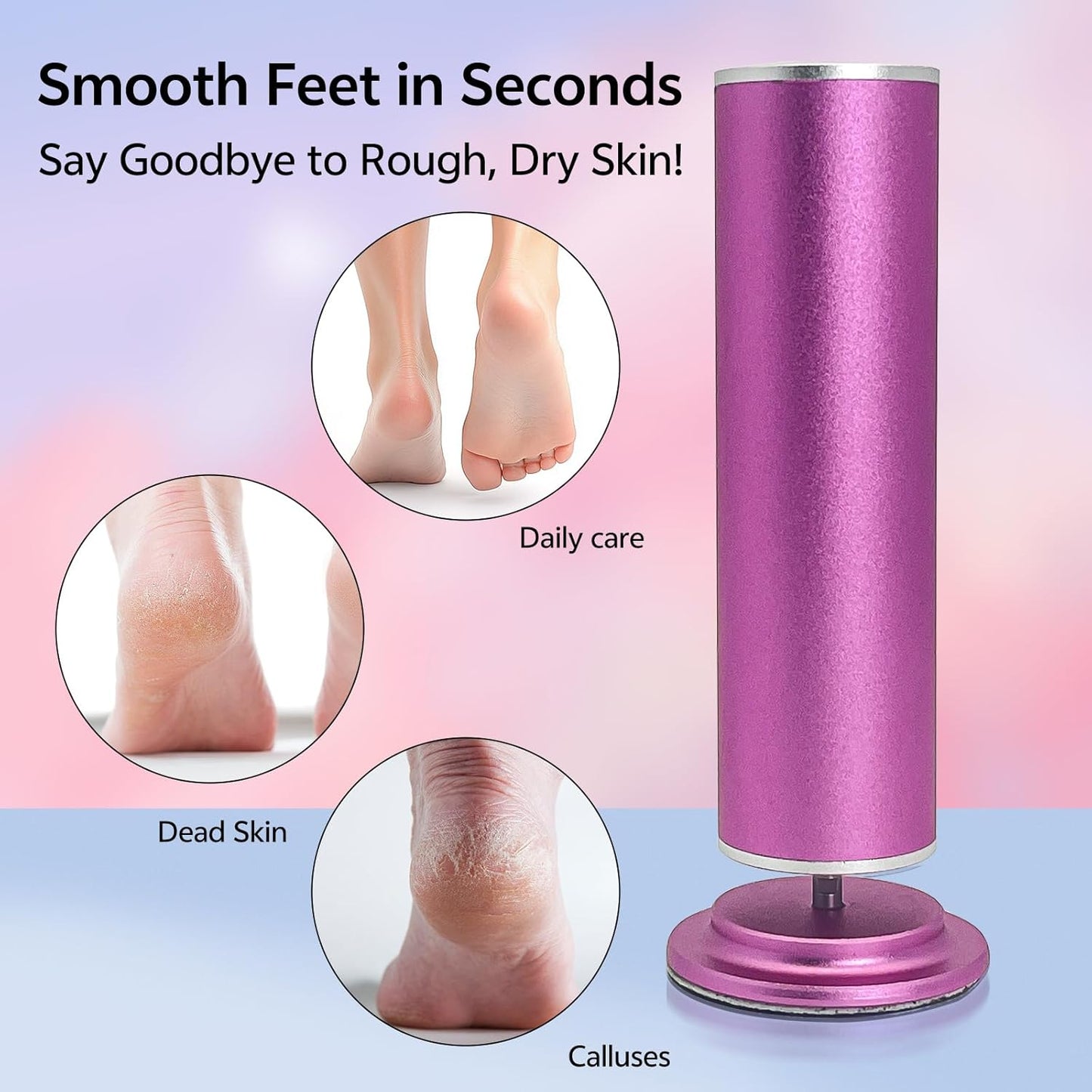 Electric Foot Callus Remover for Feet, Pedicure Tool with 60pcs Replacement Sandpaper Discs, Adjustable Speed Scrubber File Grinder for Dead Skin, Home Spa Salon Use - Pink