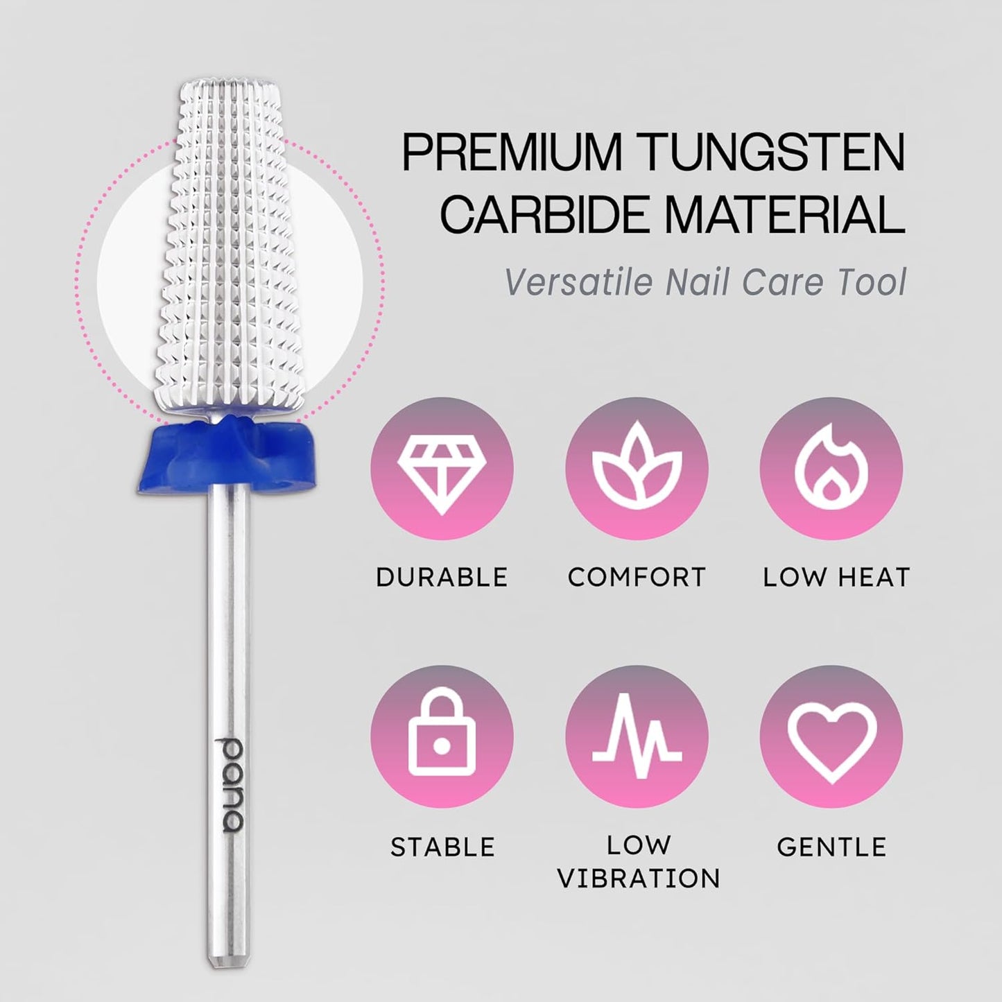 PANA Nail Carbide 5 in 1 Bit - Two Way Rotate use for Both Left and Right Handed - Fast remove Acrylic or Hard Gel - 3/32" Shank - Manicure, Nail Art, Drill Machine (Medium - M, Silver)