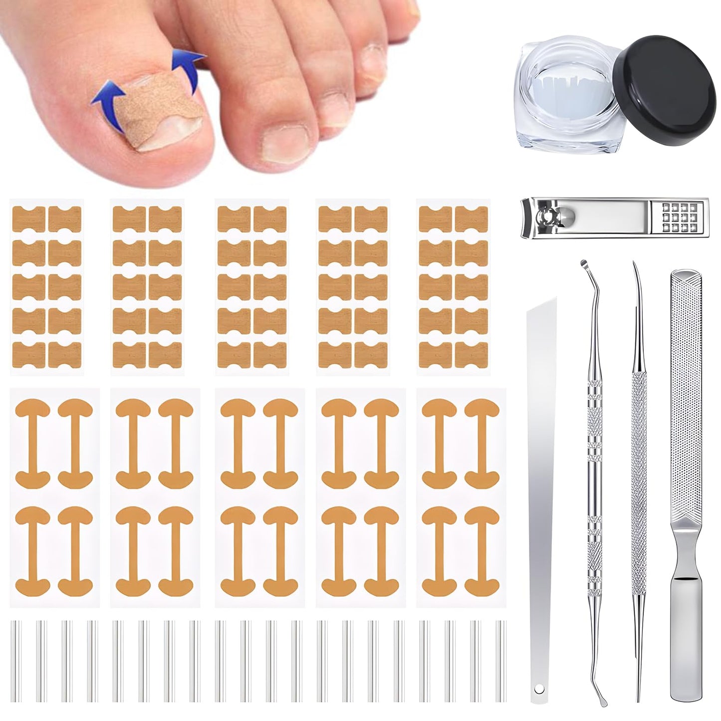 Ingrown Toenail Corrector Set with Correction Strips, Professional ingrown toenails pedicure tool set for men and women