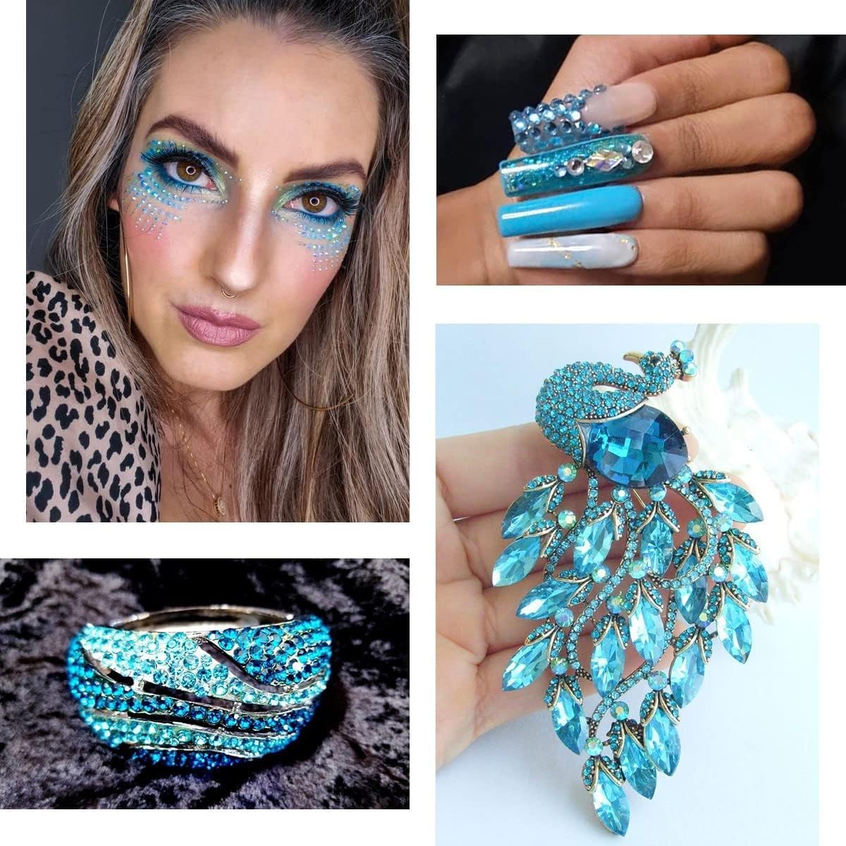 4010Pcs Aquamarine Rhinestones Lake Blue Nail Rhinestones for Makeup K9 Glass 6 Sizes (1.6-6mm) to SS30 Round Flatback Water Blue Nail Gems Stones Jewels Non-Hotfix Nail Charms for Nails Eyes Face etc