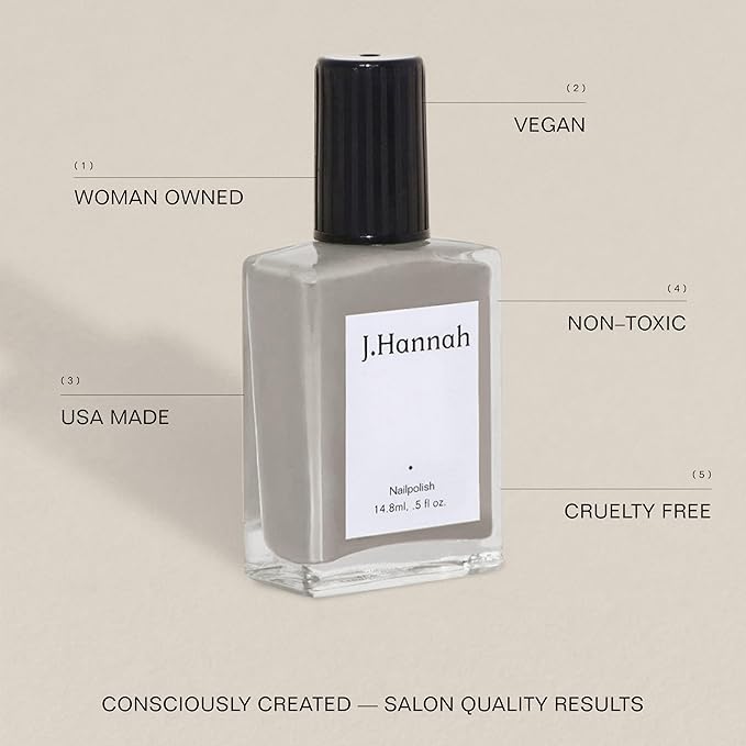J. Hannah Nail Polish – Vegan, Non-Toxic, Cruelty-Free, Gluten-Free, Long Lasting, USA Made, Neutral Gray Color (Pewter)