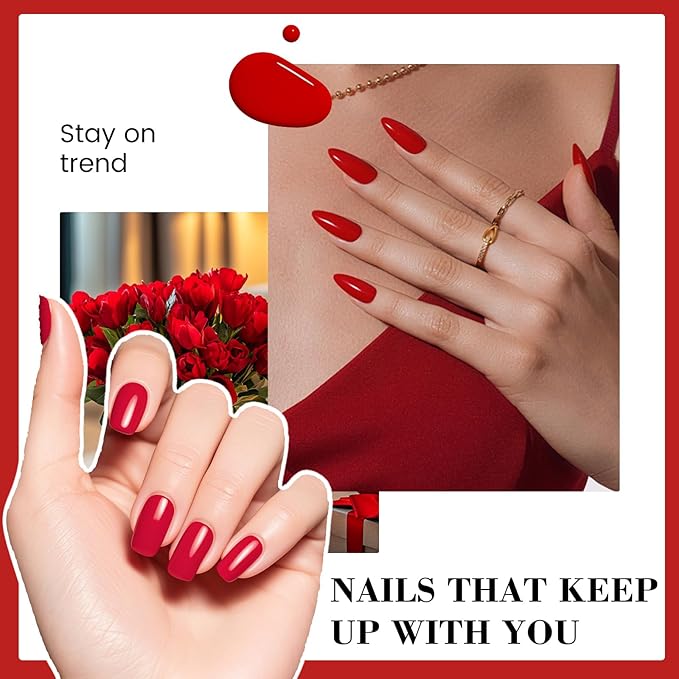 HEMA-Free Red Gel Nail Polish, 18 ML Bright Red Gel Polish for Women, Same Color Same Bottle U V Soak Off Gel Polish, Long-Lasting Professional Gel for Nail Art Salon & Home DIY Manicure