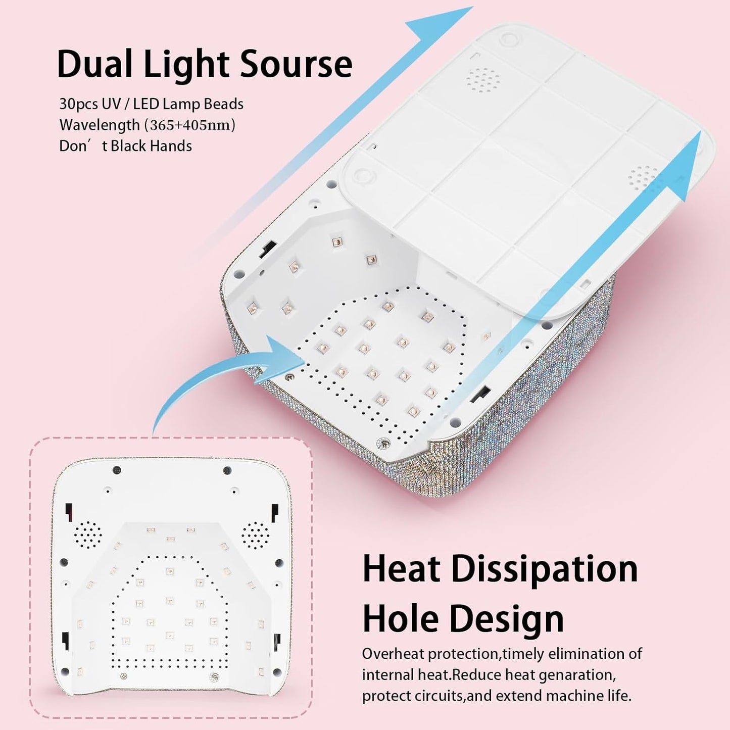 UV LED Nail Lamp Dryers 72W Rechargeable Cordless UV Light for Gel Nails,Sparkling Diamond Fast Curing Gel Polish Lamp with 5 Timer & Nail Kit,Auto Sensor,Manicure Art Drying Tools for Home Salon