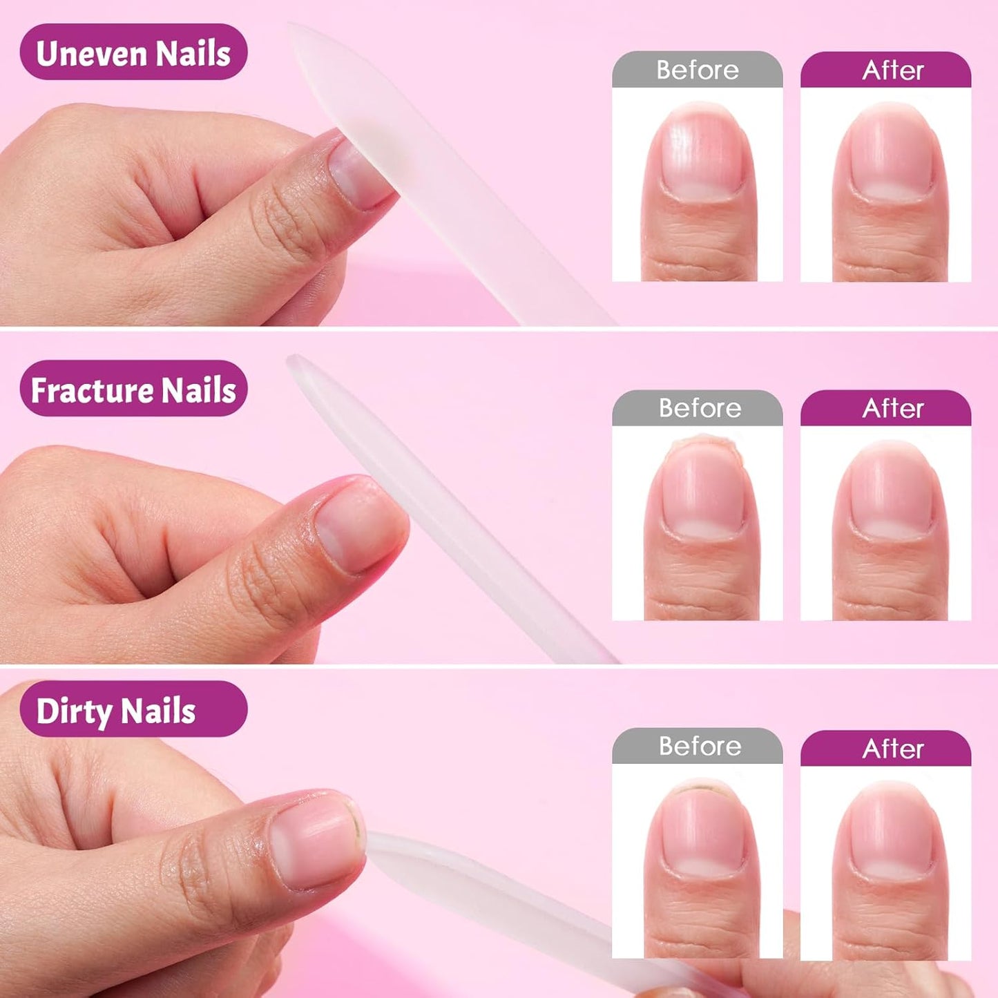 CANVALITE Glass Nail Files for Natural Nails Glass Fingernail File with Case Double Sided 180/320 Grit Stocking Stuffers for Women Girls, Pink