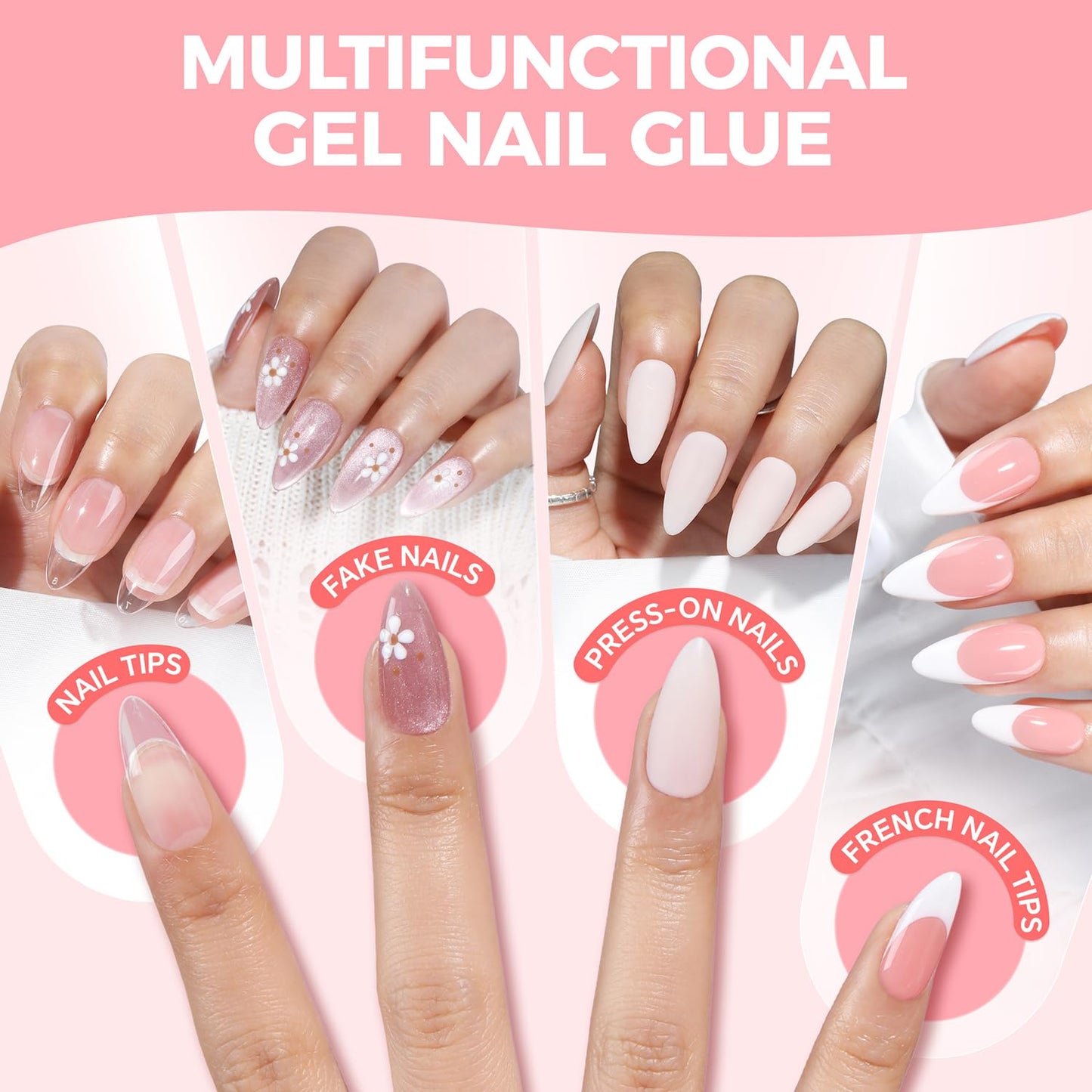 Gel Nail Glue for Press on Nails: No Lamp Need, Upgraded Air Fast-curing Super Strong Glue Gel 5ml*3pcs for Nail Tips Fake Nails & Acrylic Long Lasting 30+ Days