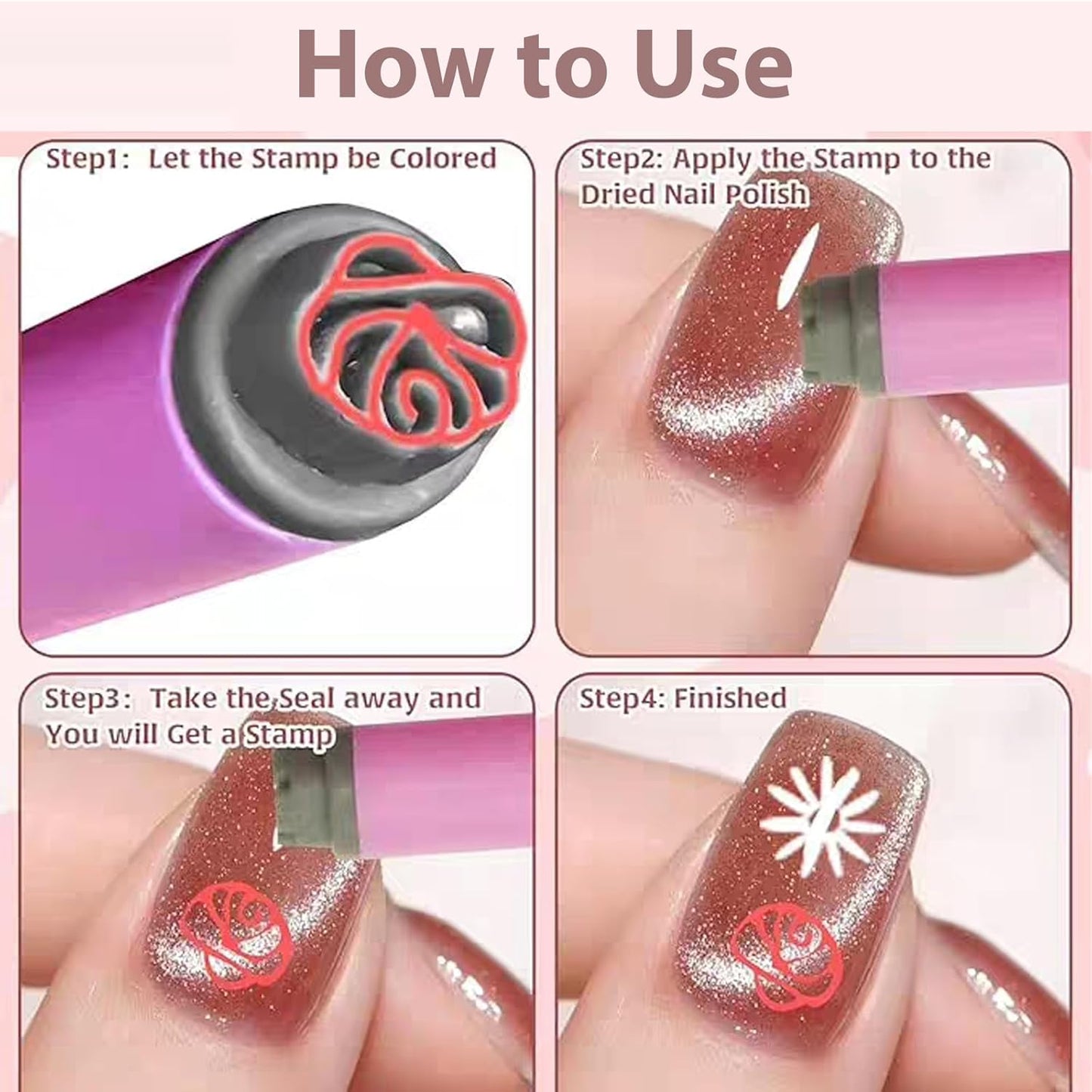 20PCS Nail Art Stamp Stamps Pen, Flower Stamper Pen for Women Girls, DIY Kit for Nail Art with Various Patterns