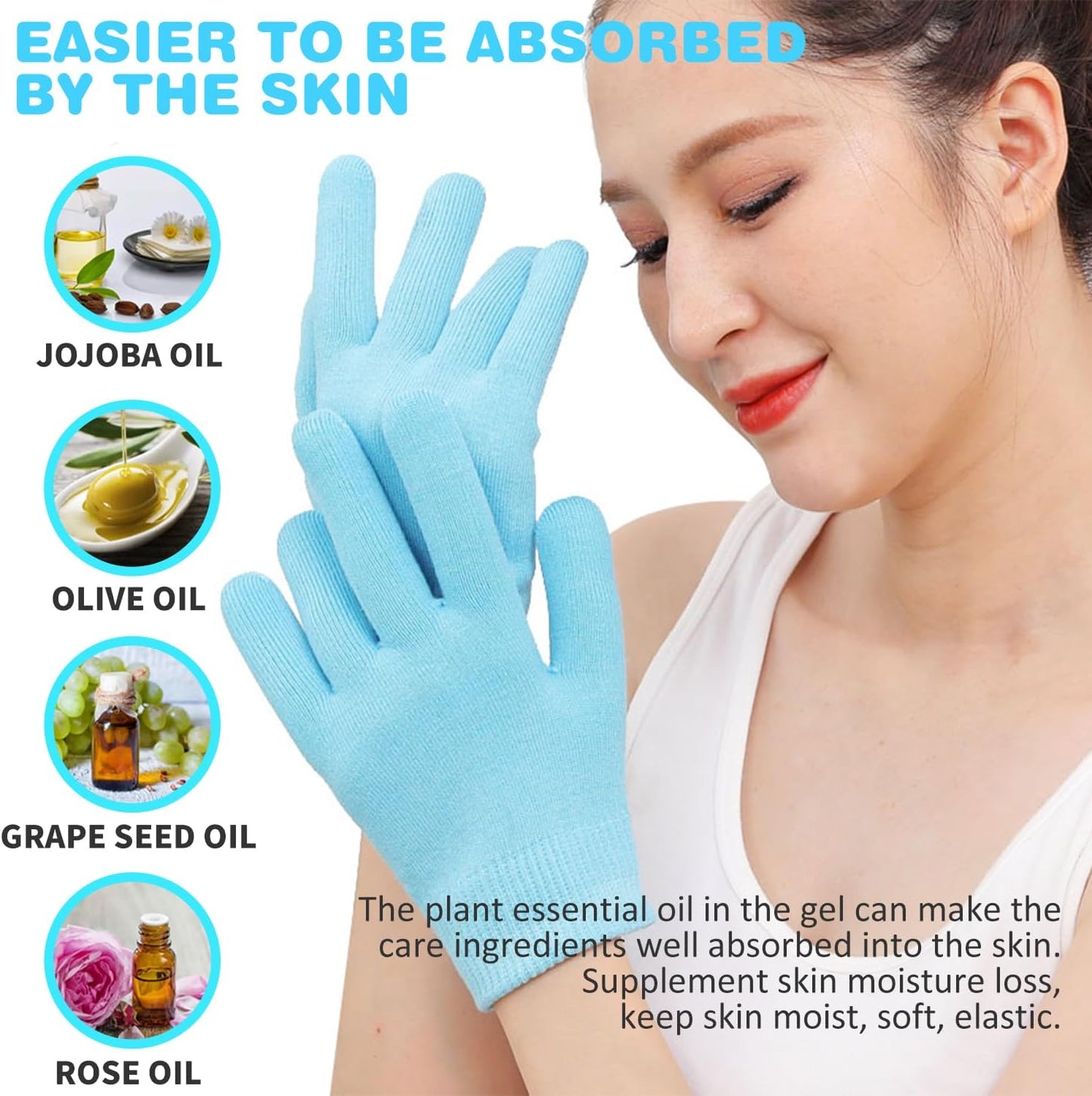 Moisturizing Glove and Sock, Gel Spa Moisturizing Therapy Sock ＆ Glove, Soften Repairing Dry Cracked, Hands Feet Skin Care, Effective in Repair Dry and Chapped Hands and Feet Skin Care(4 PCS/Blue)