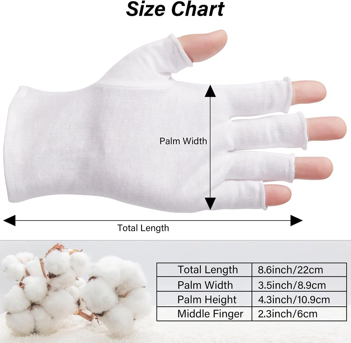 Fingerless Cotton Gloves, 4 Pairs White Cotton Gloves for Dry Hands Sleeping, One Size Fits Most, Moisturizing, Eczema Gloves