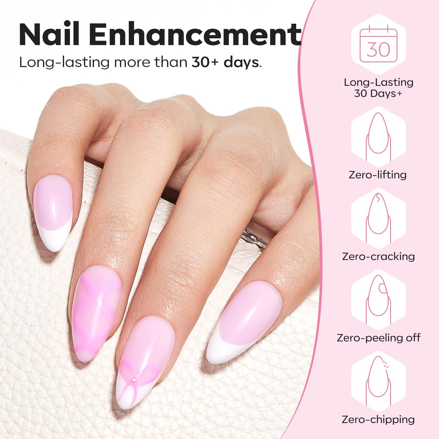 modelones Builder Nail Gel, 2 Pcs Clear and Baby Pink Builder Nail Polish, 8-in-One Rubber Base Gel Polish Pastel Pink Color Strengthener Apex Building Thickening Extension LED Lamp Cured 10ml