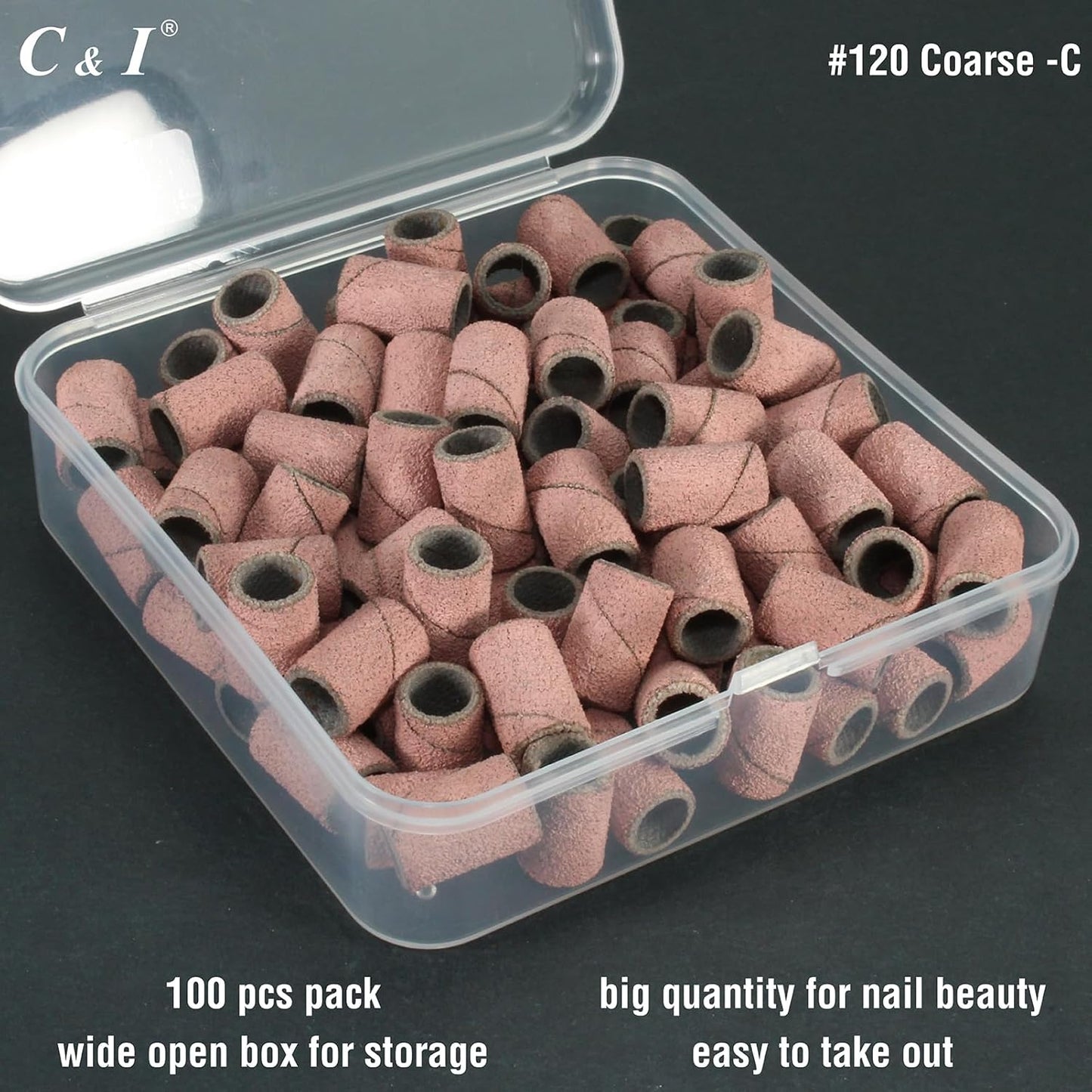 C & I Nail Sanding Bands 100 PCS Plus Upgrade Mandrel 1 PC, Nail Drill Bits for Acrylic Gel Nails Remove, Natural Nails Buffer for Nail Prep and Nail Shiner (Pink, #120 Coarse)