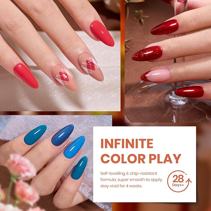 Beetles Fall Gel Polish Set - Toy Eden Gel Nail Polish Set 20 Colors Brown Orange Red Purple Glitter Shell Shread Green Nude Blue 24pcs with Base Coat Glossy Matte Top Coat Gifts for Women