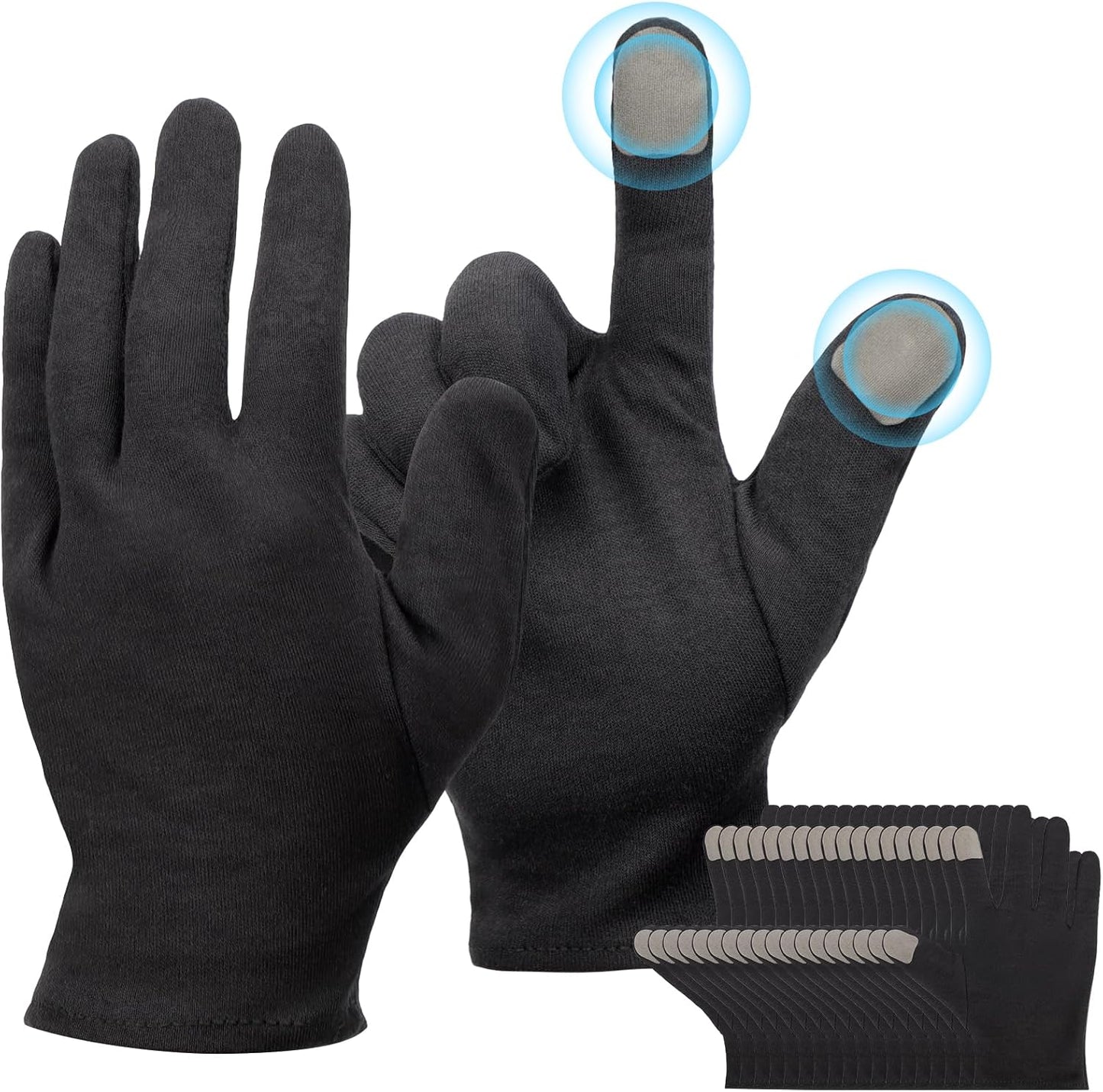 Touch Screen Gloves, Black Gloves Men and Women Moisturizing Gloves, 10 Pairs Black Cotton Gloves for Dry Hands Sleeping, Black Work Gloves for Photography, Jewelry, Coin Handling, Small