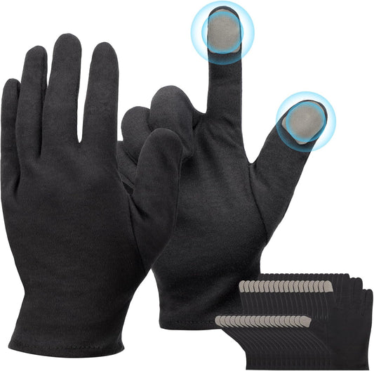 Touch Screen Gloves, Black Gloves Men and Women Moisturizing Gloves, 10 Pairs Black Cotton Gloves for Dry Hands Sleeping, Black Work Gloves for Photography, Jewelry, Coin Handling, Small