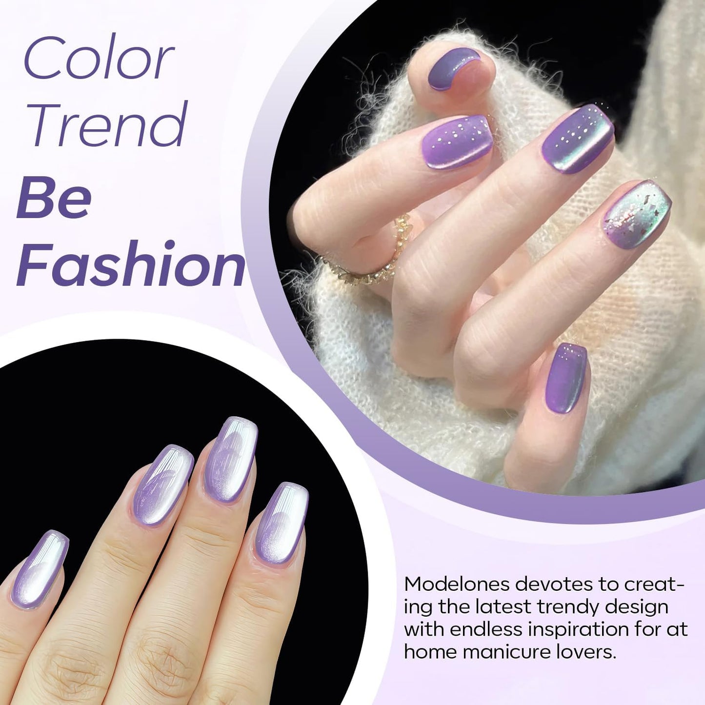 modelones Cat Eye Gel Nail Polish,Glitter Purple Gel Polish with Magnet Magentic Cateye Gel Polish Soak Off Led Reflective Gel Top Coat Manicure Salon DIY Gifts