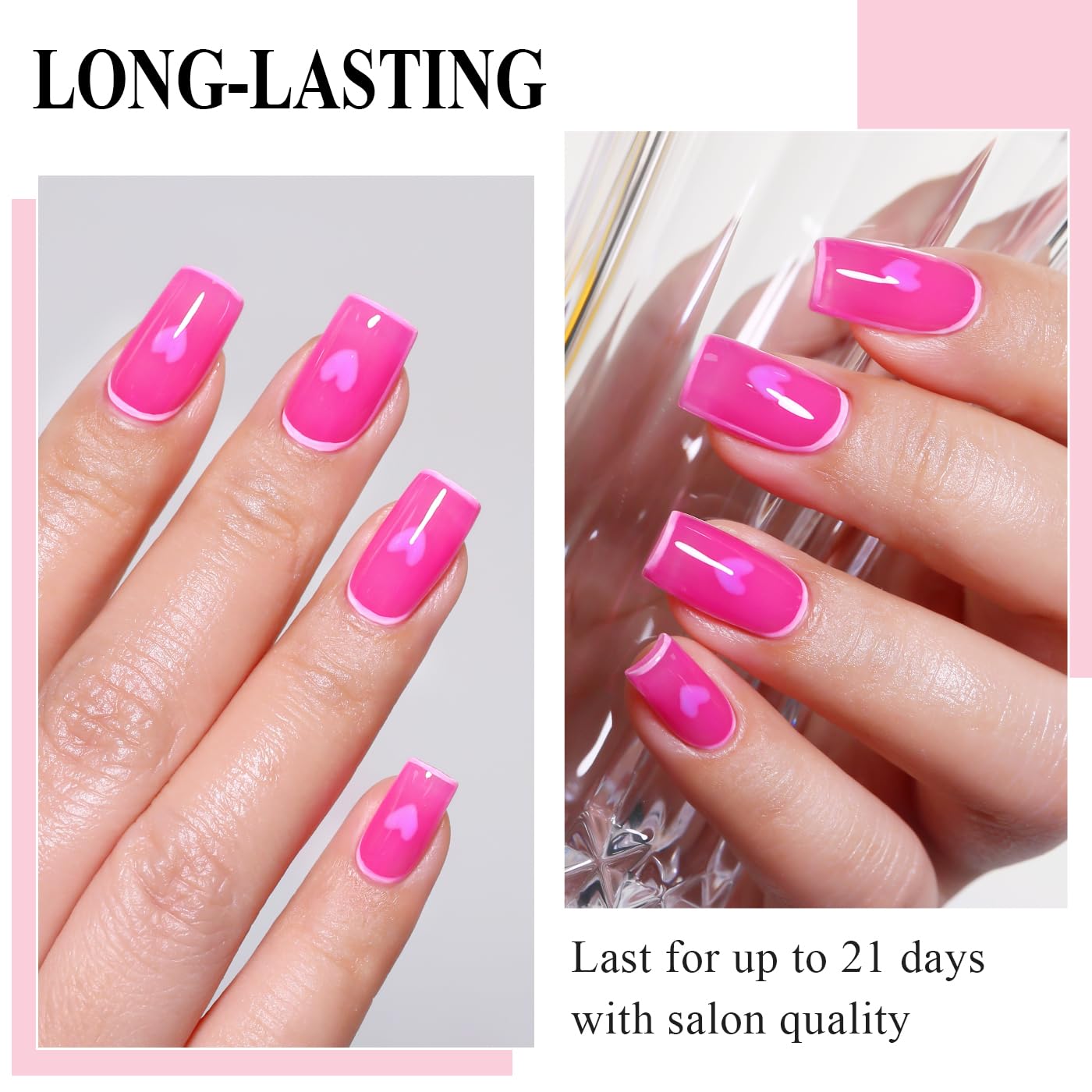 Imtiti Jelly Gel Nail Polish, Hot Pink Sheer Jelly Gel Polish Soak Off UV LED Nail Gel Polish Spring Summer Translucent Gel Polish Nail Art Manicure Salon DIY Design Gel Nail Kit 10ML