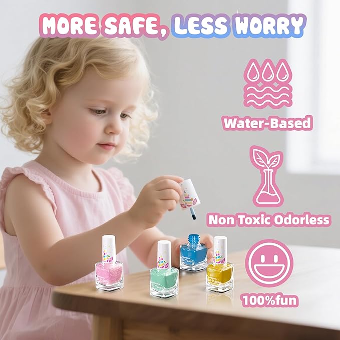 Tomons Nail Polish Set for Kids , 12 Colors Non-Toxic Water-Based Quick-Dry & Peel-Off DIY Nail Art Kit for Girls Ages 6+, Gifts for Halloween, Christmas, Birthday or Parties