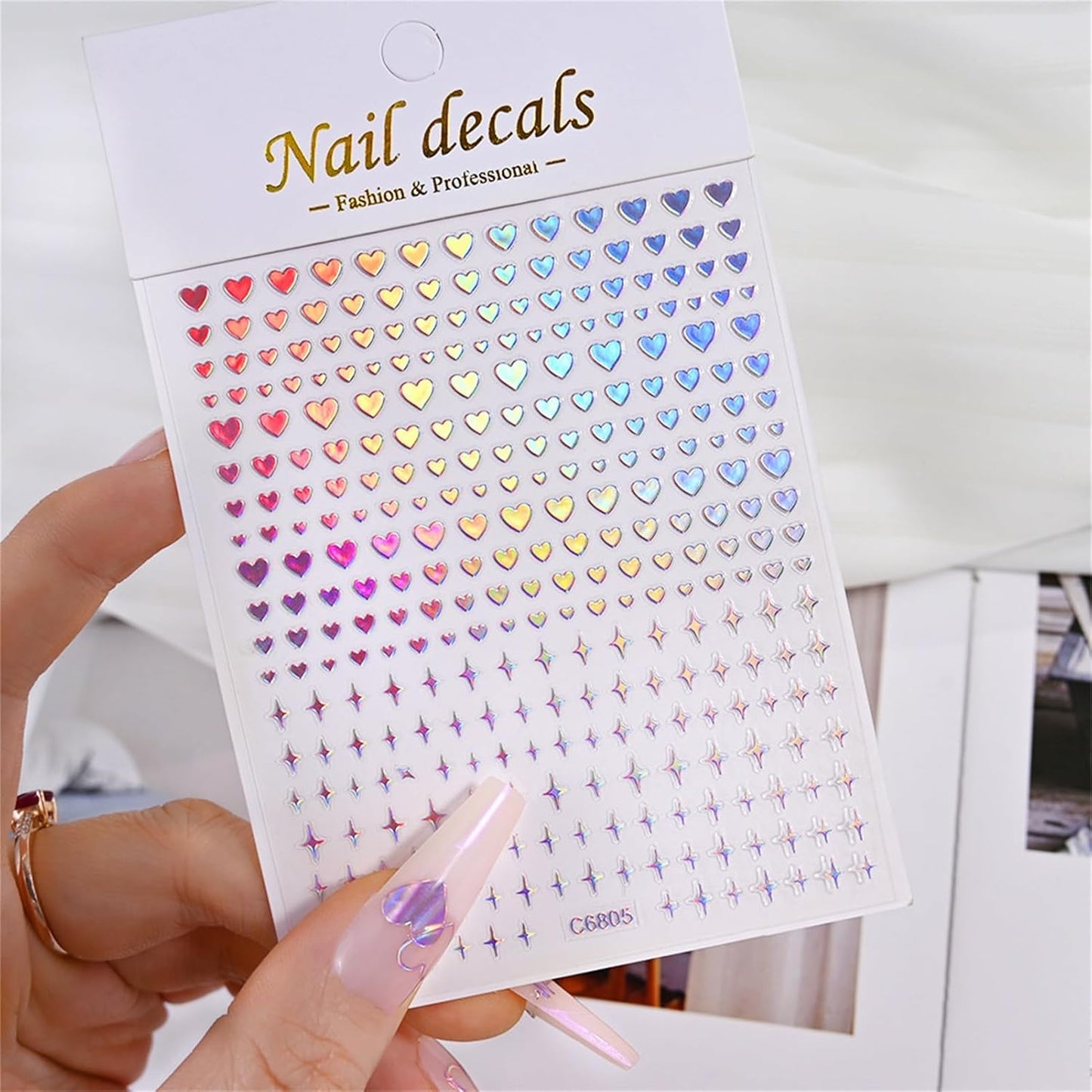 Valentine's Day Nail Art Stickers - Red White Heart Nail Decals, Self-Adhesive Sexy Kiss Heart for DIY 3D Nail Supplies Decoration (6 Sheets)