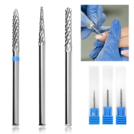 3/32" 5 in 1 Professional Carbide Nail Drill Bits Sets, 3 Pack Tungsten Safety Drill Bits Tech, Cuticle Bit Fast Remove for Manicurist Nail Salon Manicure Pedicure Gel Polishing (3 Shapes)
