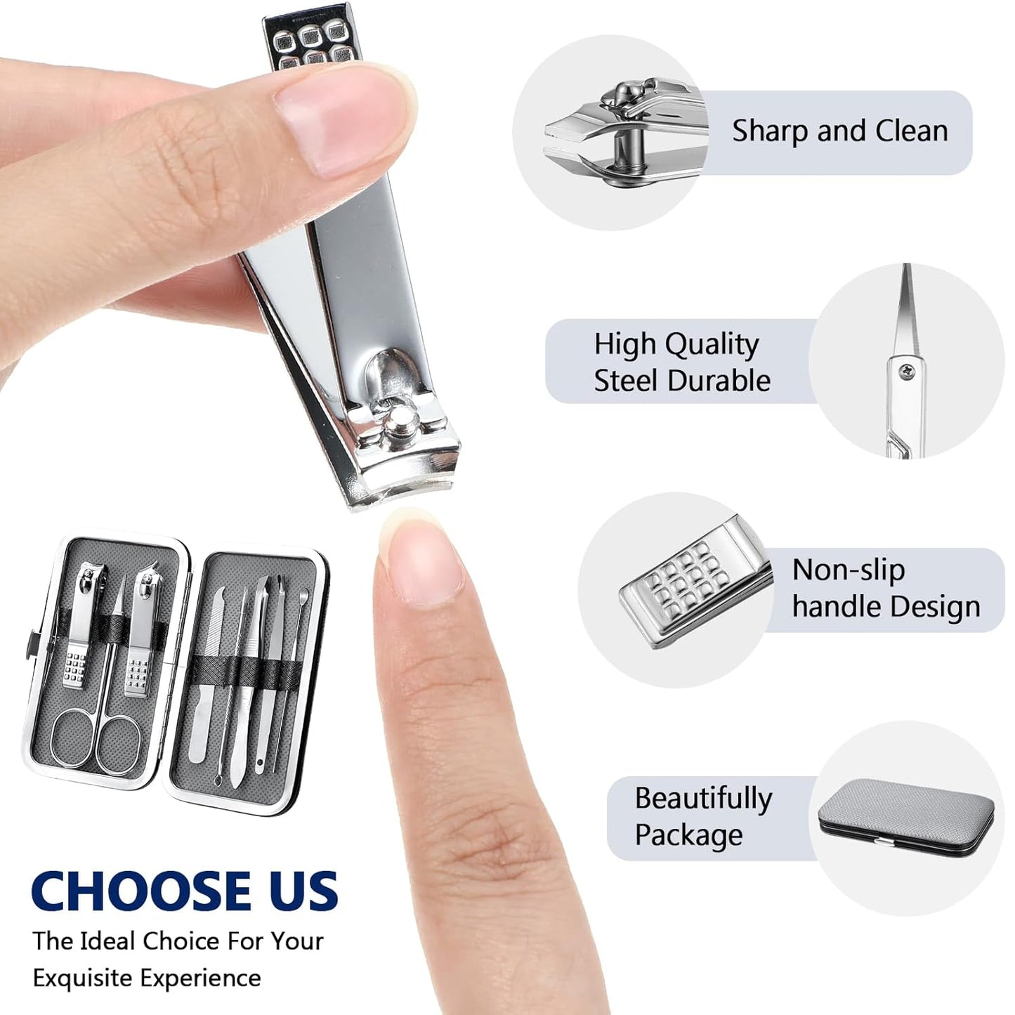 Lasnten 24 Set Christmas Manicure Set Bulk Nail Clippers Grooming Nail Kit Stainless Steel Professional Pedicure Kit Pedicure Tools with Travel Case Gifts for Xmas Men Women(8 in 1,Gray, Silver)