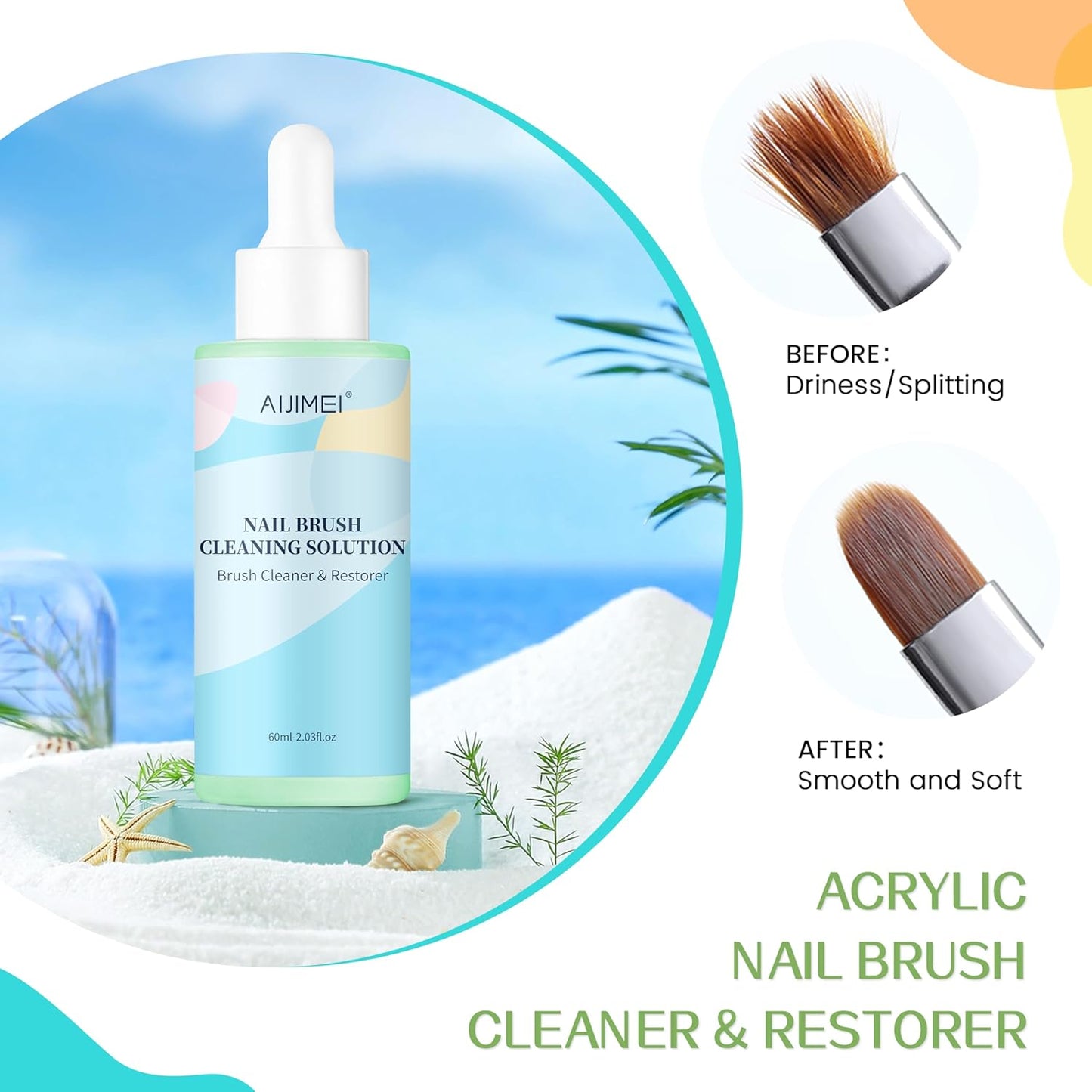 AIJIMEI Acrylic Nail Brush Cleaner Gel, Nail Brush Cleaning Solution Cleaner Restorer for Any Nail Art Brush Rapid Clean Brush Cleaner for Nails (60ml/2fl.oz-Aloe)