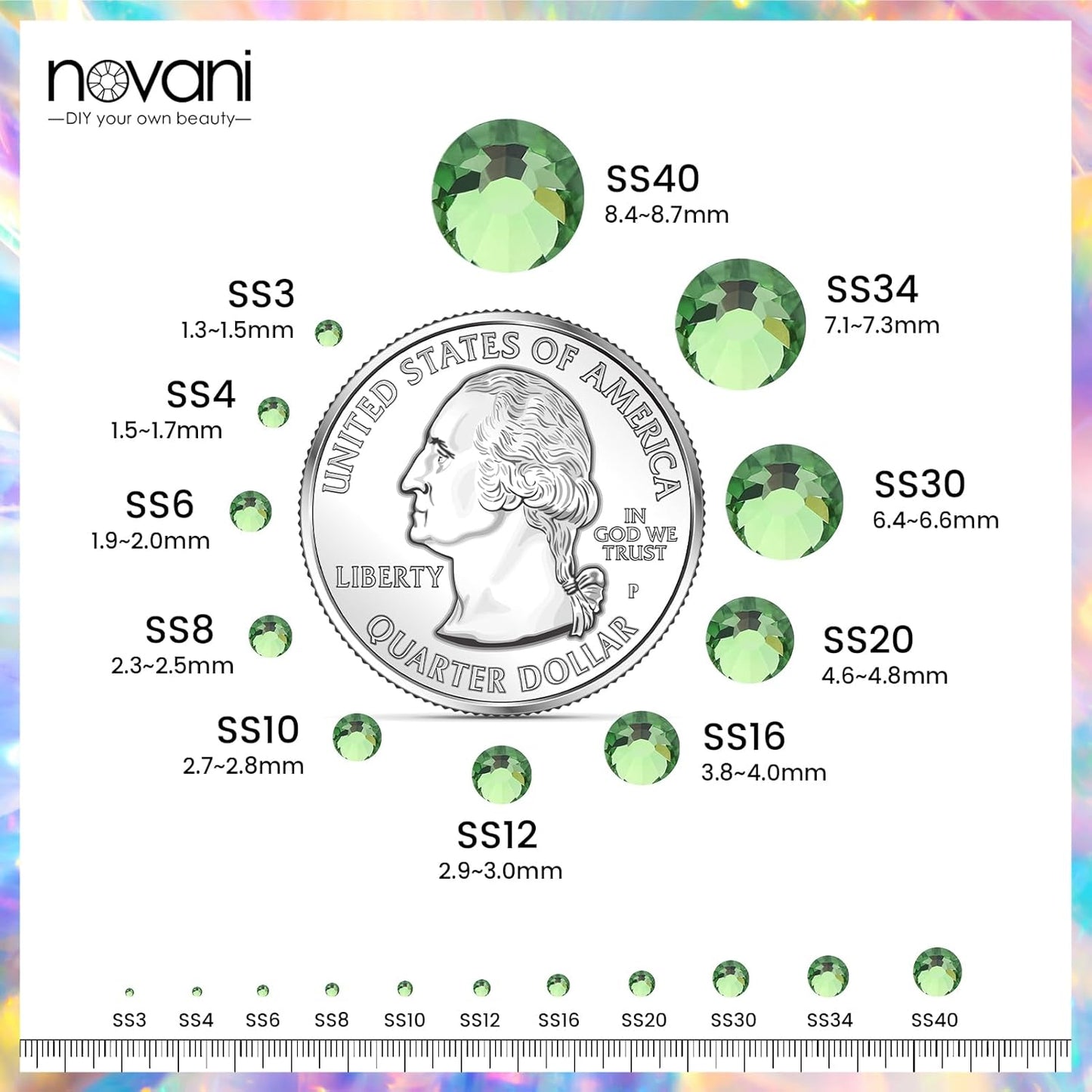 Novani Crystal Rhinestones, Flatback Loose Gemstones 1440pcs Glass Rhinestones for Clothes Shoes Crafts Makeup Nail Art and DIY Decorations(SS16, Light Green)
