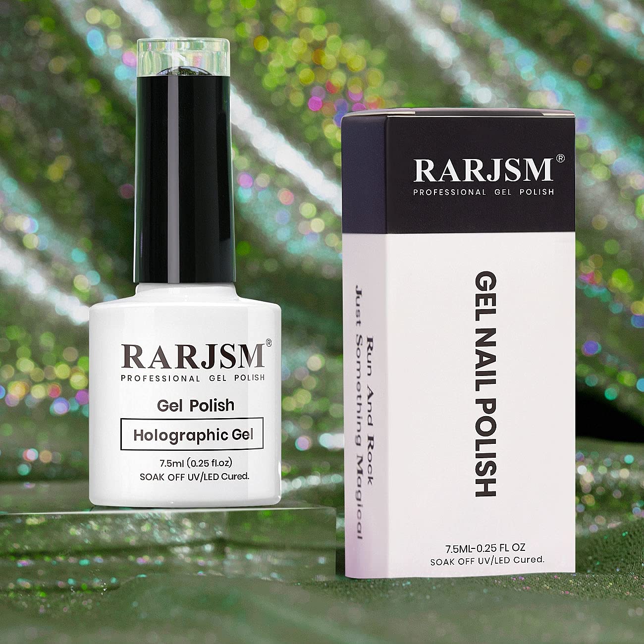 RARJSM Holographic Nail Polish Army Green Gel Nail Polish 7.5ML Gorgeous Glossy Hologram NailGel Curing Required Gel Polish Nail Art Manicure Salon DIY at Home