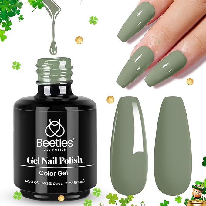 Beetles Winter Gel Polish Sage Green Gel Nail Polish 1 PCS 15ml Soak Off UV LED Nail Lamp Needed Gel Polish Nail Art Manicure Salon DIY Home 0.5Oz Gift for Women