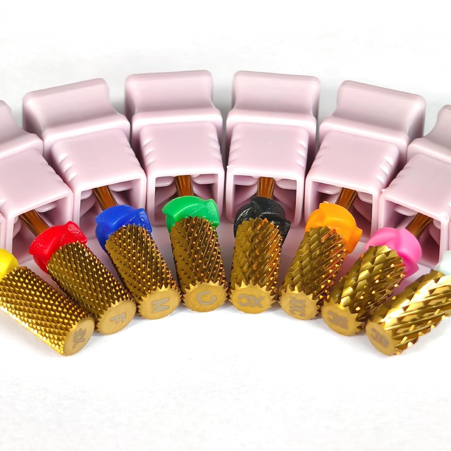 Super Cut Large Barrel Nail Drill Bits, 3/32'' Professional Tungsten Carbide Bits, Remove Hard and Soft Gel Fast, Right Hand Use, Manicure Pedicure Cuticle Gel Polishing, Gold Color, Double Coarse.