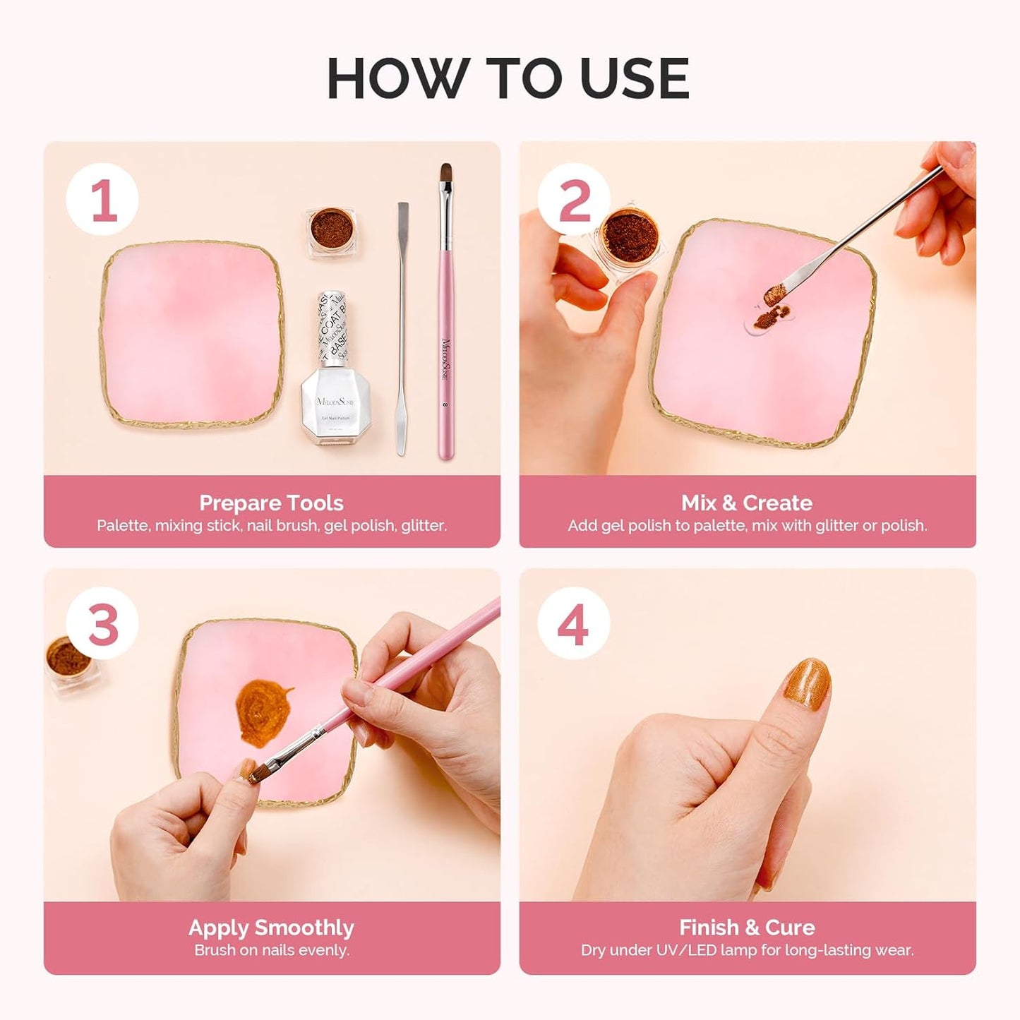 MelodySusie 1PC Square Shape Resin Nail Art Palette, Professional Color Mixing Board for Gel Polish, Acrylics, Pigment Blending, Salon and DIY Makeup Artist Tool, Pink