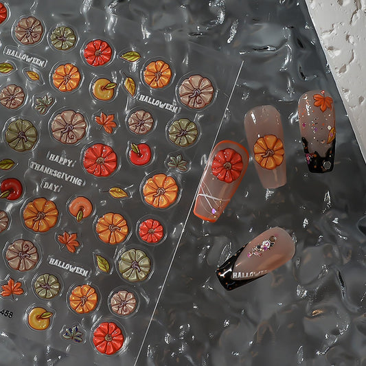 1 Sheets Fall Nail Stickers for Nail Art 5D Self-Adhesive Pumpkin Nail Art Stickers Embossed Maple Leaf Nail Decals Thanksgiving Cute Pumpkin Autumn Leaves Nail Design Sticker for Women DIY Manicure