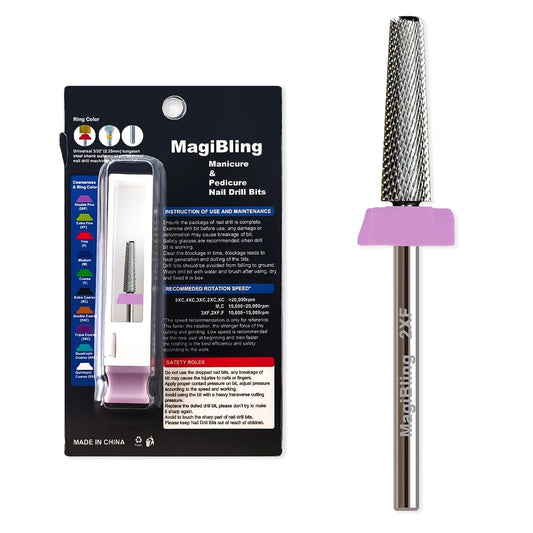 16mm 5 in 1 Nail Drill Bits for False Nail Apply, 3/32'' Tungsten Carbide Professional Bit, Slender Bit for Corners, Left & Right Hand Use, Manicure Cuticle Gel Polishing, Double Fine.